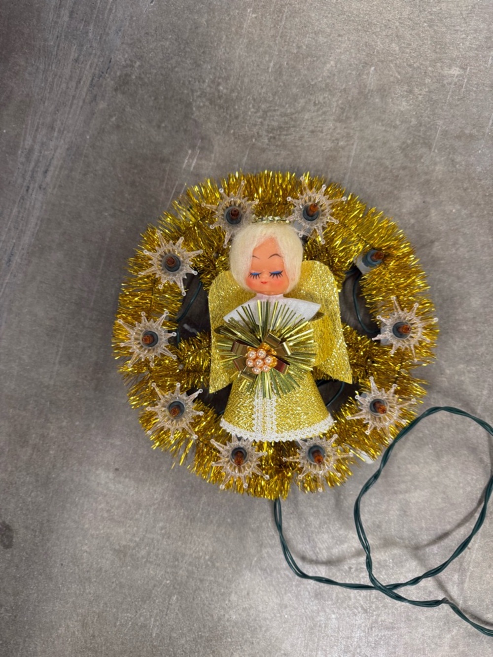 Vintage Gold Tinsel Angel Tree Topper